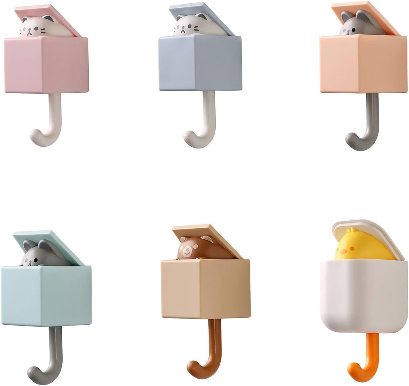 6 Pcs Self Adhesive Key Holder for Wall Decorative, Cute Pop-up Utility Hook Smile Cat Wall Key Holder, Creative Decorative Cat Coat Hook for Keys, Towel, Backpacks, Hat