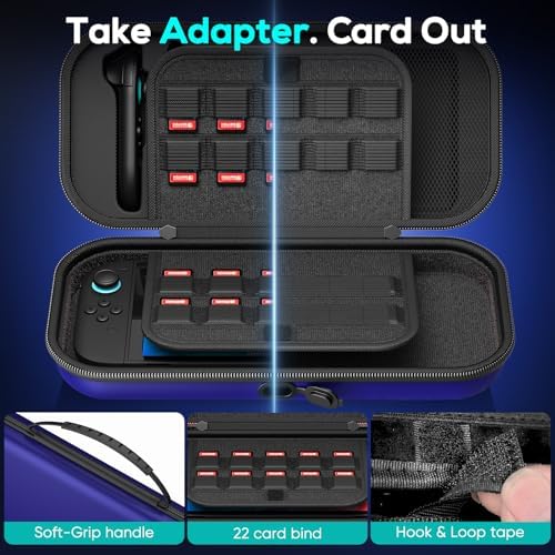 Auarte [Charge inside Carrying Case for Switch 2/OLED/Switch 1-Blue - 1