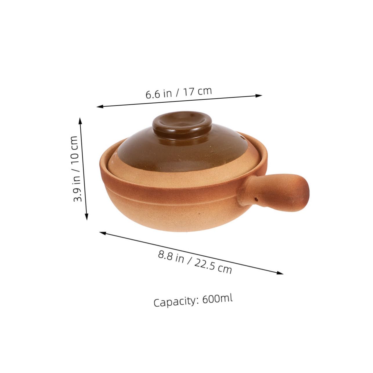 Cabilock Olla Pequeña de Barro para Sopa y Guisos, 600 Ml, Tapa, Distribución Uniforme del Calor y Diseño Tradicional para Reuniones Familiares o Viajes