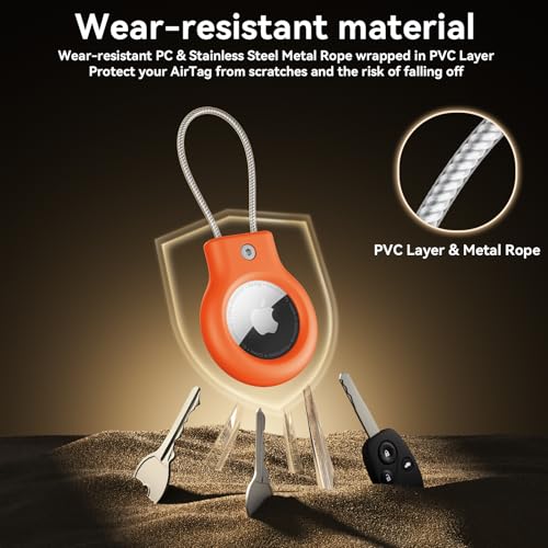 Image of Meliya at Holder for Apple at Secure Holder with Wire Cable, 4 Pack Air Tag Lock Case Keychain Key Ring Key Chain Luggage Tag for Keys, Luggage & More - Orange