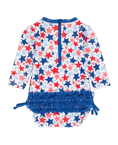 Image of RuffleButts Baby Girls UPF 50+ Sun Protection Floral Printed Long Sleeve One Piece Rash Guard Swimsuit with Zipper