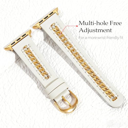 Image of HANDODO Italian Genuine Leather Band with gold chain details, Compatible with Apple Watch Series 11 10 9 8 7 6 5 4 3 2 1 SE SE2 Ultra 2 /3, SGS Certified Fashion Dressy Strap for women men
