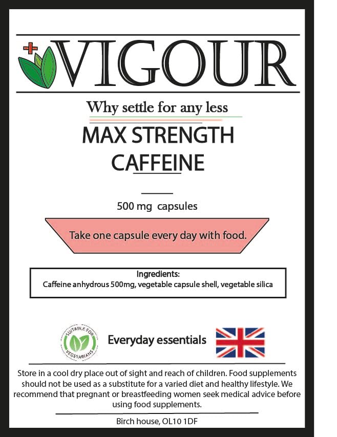 Max Strength Caffeine - 30 High Strength 500mg Capsules