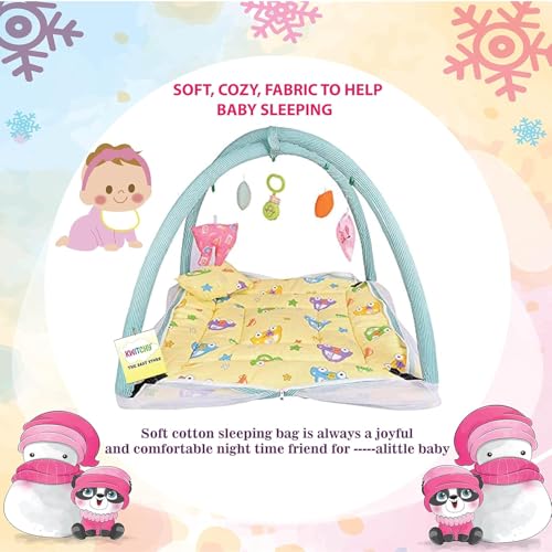 Image of Kwitchy New Born Baby Bedding Set Play Gym Bed with Mosquito Net & Carry Bag Combo (0-6 Months) Yellow