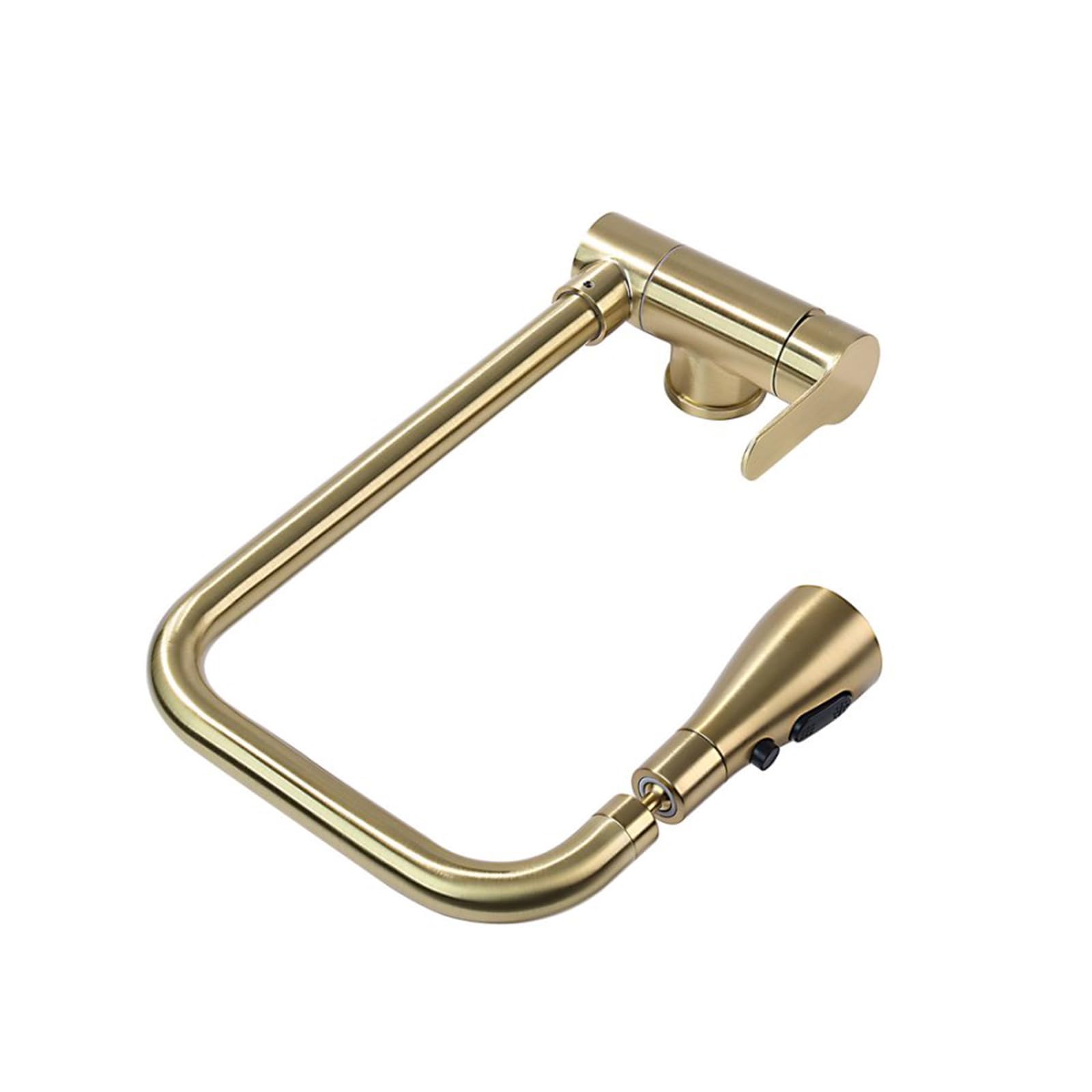 Zqfhsx Gold Brushed Kitchen Faucet Folding Inside Window Stainless Steel 3 Modes 360° Rotation Sink Mixer Faucets Single Hole-Brushed