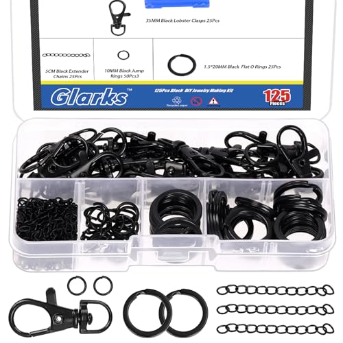 Glarks 125 kits de fabricación de llaveros negros, artesanías de llaveros, incluidos Llaveros con cadenas, llaveros de langosta, llaveros y anillos de salto