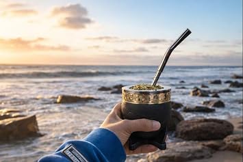 Yerba Mate Cup Set Argentina, Calabash Gourd, Tooled Leather, Alpaca | Handmade in Argentina from natural calabash gourd with tooled leather wrap, alpaca band, bombilla straw and curing guide