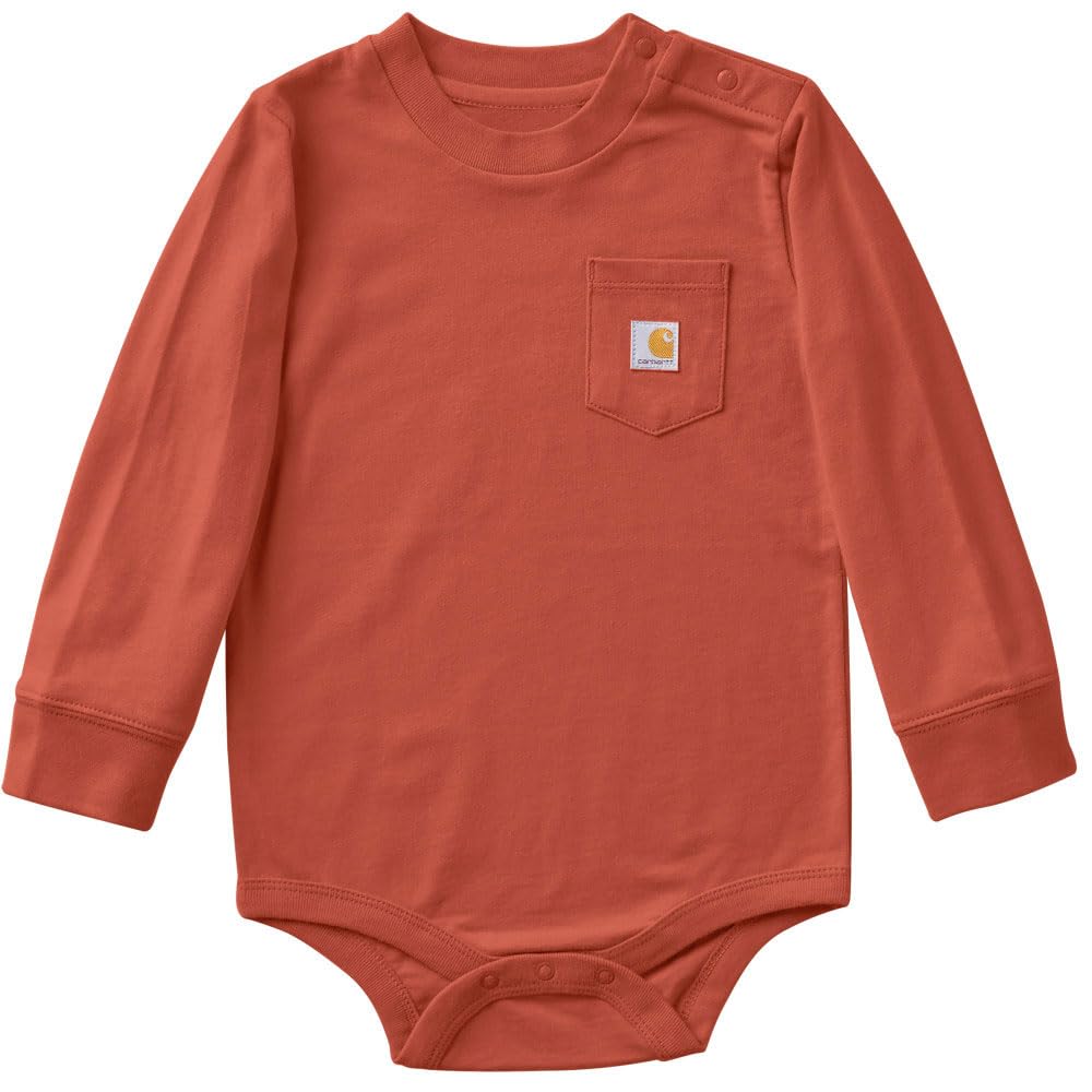 Carhartt Long-Sleeve Pocket Bodysuit | 100% Cotton | Made From Breathable, 100% Cotton Jersey | Easy Changes 3 Months New Burnt Brick