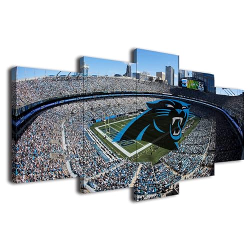 Carolina Stadium Series Wall Art Panthers American Football Poster Sports Canvas Print Set 5Pieces Home & Office Decor for Football Enthusiasts Large Framed Artwork Ready to Hang (style7,60x100cm-Framed-5pcs)