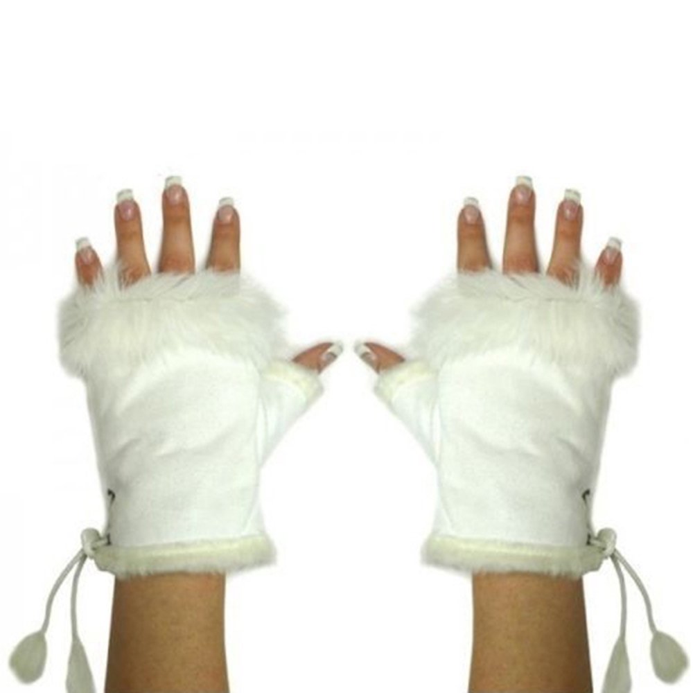 Bluelans Women's White Bluelans® Fashion Faux Fur Leather Hand Wrist Warmer Winter Fingerless Gloves (White)