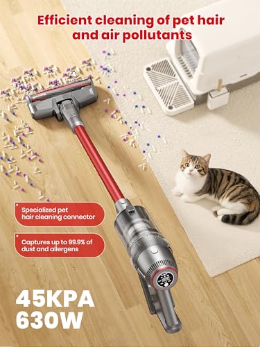 Honeywell Smart Cordless Vacuum Cleaner w/Automatic Adjustment, 10-in-1 Lightweight Stick with 3000mAh Battery 70Mins Runtime, Rechargeable Vacuum for Pet Hair/Carpet/All Floor, VC14, Graphite/Red - Image 3