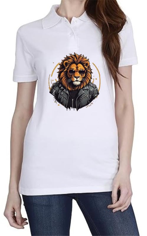 Lion Face White Women Polo T-Shirt-image-8