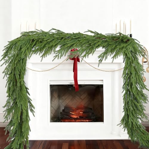 Gomat Norfolk Pine Garland Christmas Decoration Clearance- 6ft Realistic Norfolk Pine Leaves, Artificial Greenery Garlands for Holiday Mantle Fireplace Stairs Railing Table Decor (Light Green, 6ft)