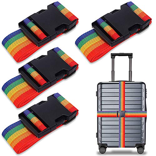 Preisvergleich Produktbild INTVN Koffergurt,Camelize 4 Stück Gepäckband koffergurt,Einstellbare Kofferband,Travel Accessories zum Sicheren Verschließen der Koffers auf Reisen und Kennzeichnen von Gepäck (Regenbogen)