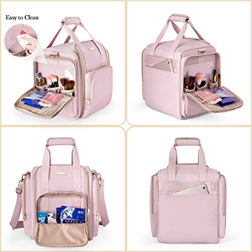 Travel Makeup Bag with 5 Removable Cases, Large Cosmetic Case Make up Organizer with Strap and Multiple Storage Pockets, Pink (Patented Design)3