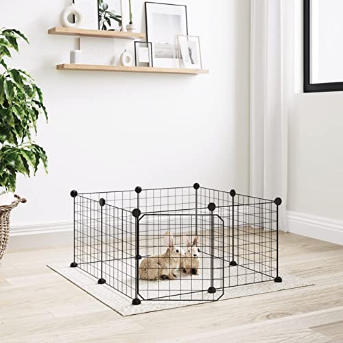 Homgoday Gabbia per Animali 8 Pannelli con Porta Nero 35x35 cm Acciaio, Arredo Gabbia Cane Gabbia per Cani da Interno Kennel per Cani Gabbie per Cani Recinto per Cani da Esterno Model171622