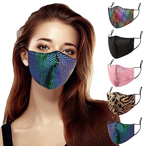 5pc Sequins Mask Washable fashion Breathable Cotton Mask Festival Mask for women (A) (A) (A-01)