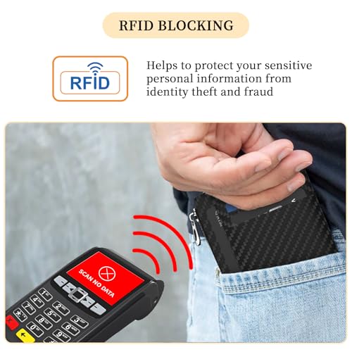 Image of Hancynir Small Minimalist Wallet Men Credit Card Holder, Slim RFID Blocking Keychain Card Wallets, Cute Mini Front Pocket PU Leather Thin Travel Zipper Coin Cash Wallet Organizer for Mens Gifts