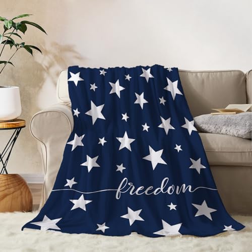 Image of YeeJu Patriotic Throw Blanket Twin Size 4th of July Memorial Day Fourth of July Blanket Couch Sofa Bed Soft Fleece Blankets Stars and Stripes White Blue Independence Veteran Day Blanket 60x80