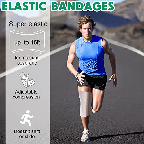 Image of Reginary 20 Pack 6 Inch Elastic Bandage Wrap with Self Closure on Both Ends Athletic Stretchable Compression Bandage for Legs, Knees, Ankles, Wrists, Elbows, Shoulders (Green Trim)