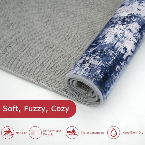 KOZYFLY Modern Abstract Runner Rug 2x6 Navy Blue Runners for Hallways Kitchen Rug Non Slip Washable Carpet Rug Runner Laundry Mat with Soft Low Pile for Entryway Bathroom Bedroom Kitchen