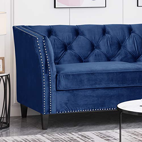 Christopher Knight Home Sunny Velvet 3 Seater Sofa, Midnight Blue, Dark Brown #TOP4