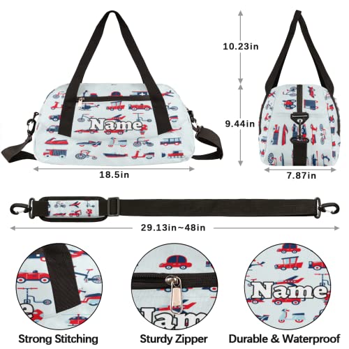 Transportation Cars Custom Name Kids Duffel Overnight Bag for Little Boys Girls Teen, Cute Cartoon Tie Dye Pattern Personalized Small Gym Sport Duffel Bag, Customized Kids Gifts4