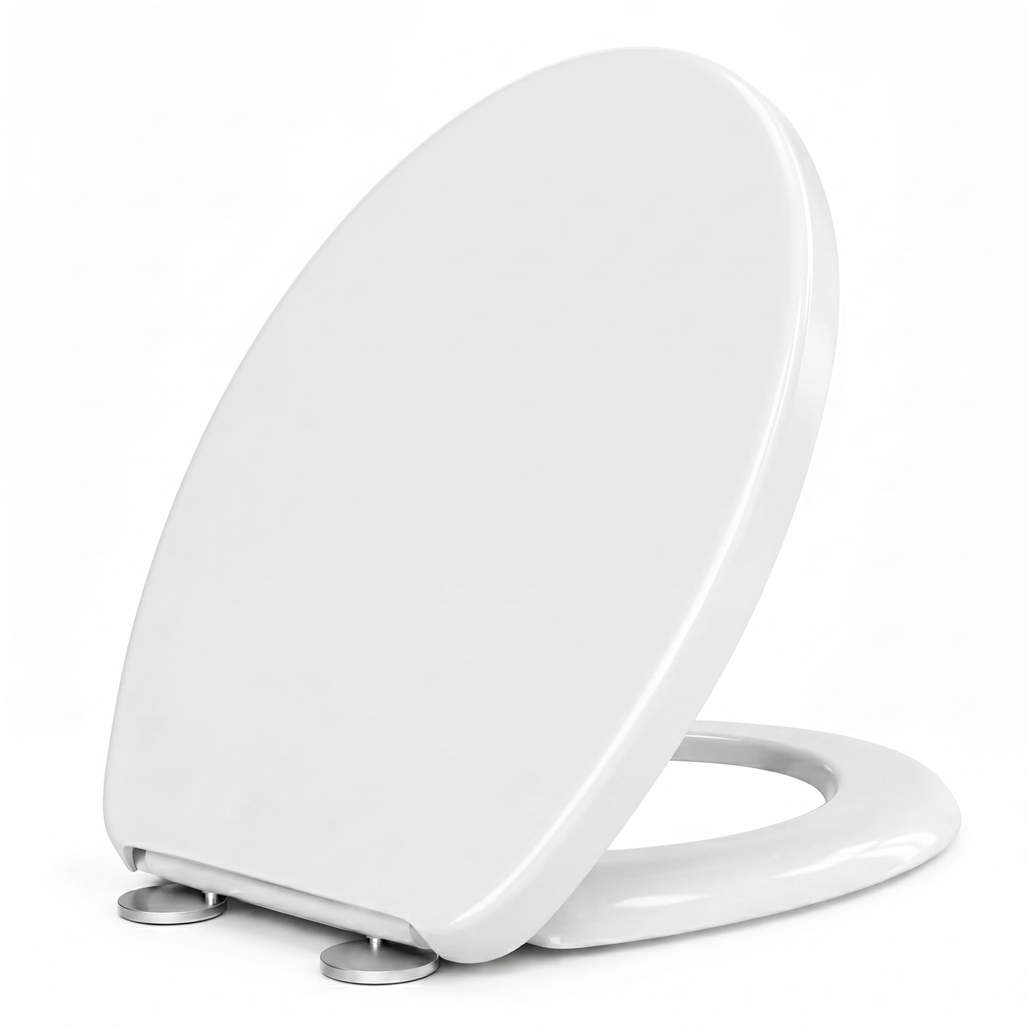Soft Close White Oval Toilet Seat, Quick Release Toilet Seat with Easy-Clean Hinges, Standard Loo Seat with Simple Top Fixing, Non-Slamming