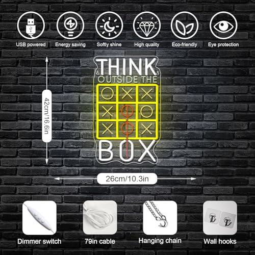 Image of Horseneon Think Outside The Box Neon Sign Led Lights Neon Signs for Wall Decor Light Up Signs for Classrooms LED Sign for Wall Suitable for Classroom Bedroom Library Study Room