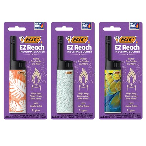 BIC EZ Reach Candle Lighter, The Ultimate Lighters for Candles with Wand, Assorted Home Decor Designs, 3 Count Pack of Long Lighters