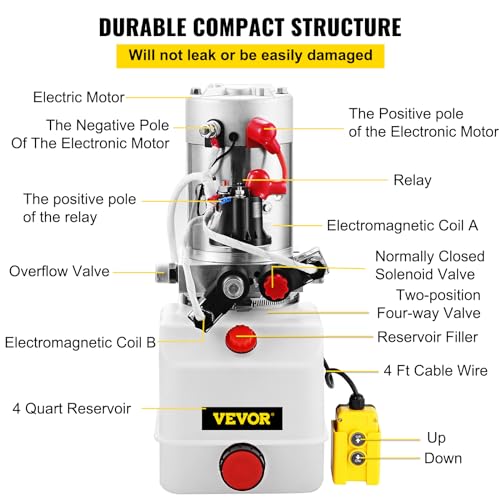 Vevor Hydraulic Pump Electric Hydraulic Pump 4 Quart Double Acting Plastic Reservoir For Dump Trailer thumb #4