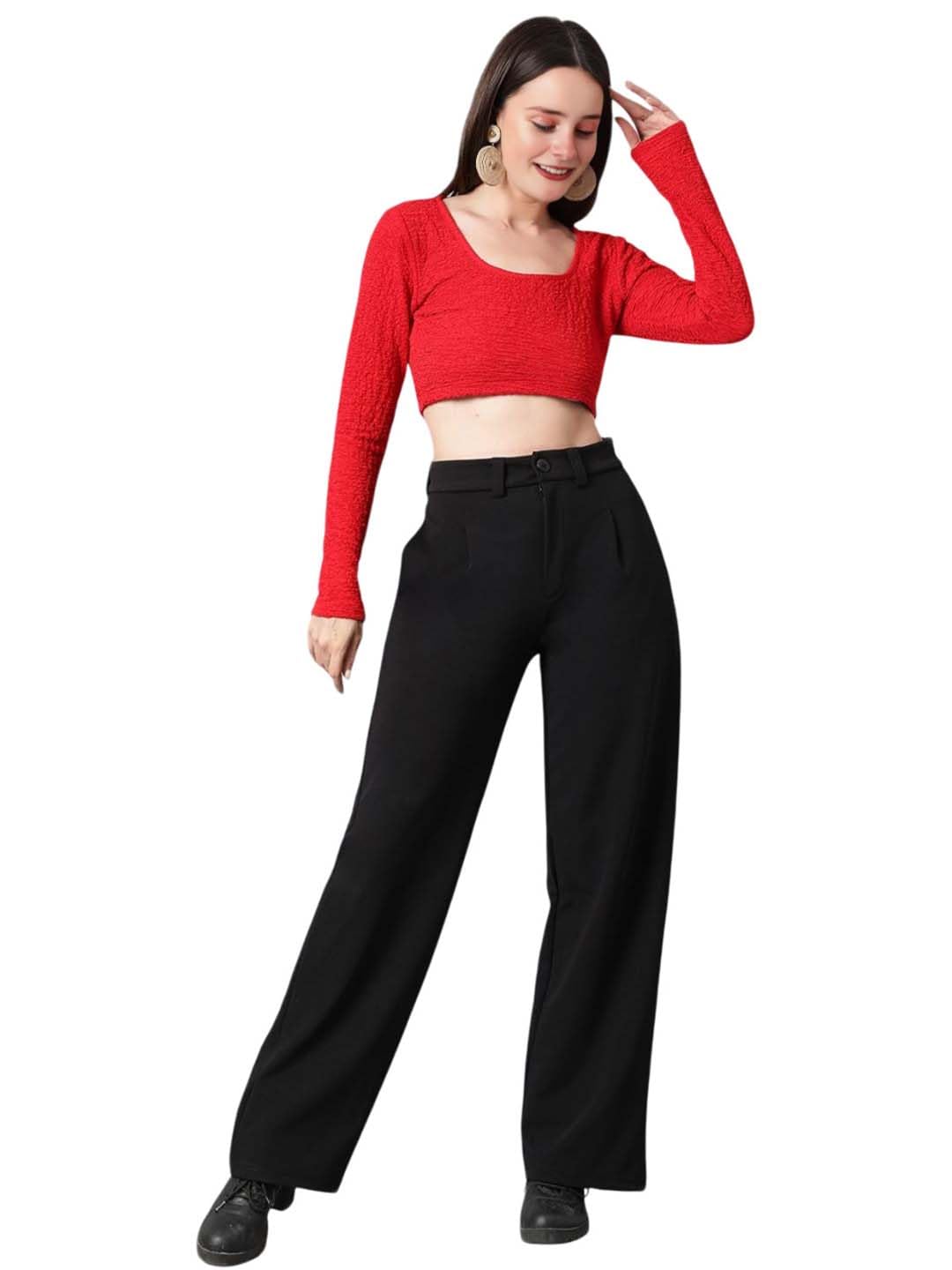 KOTTY Women’s Relax Fit Straight Leg Tie Waist Pants