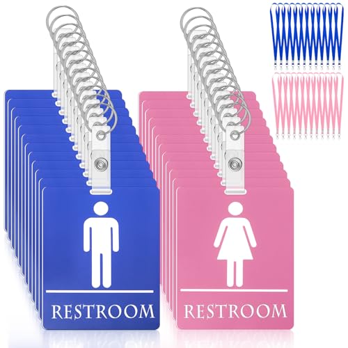 Image of Fuyoooo 12 Set Bathroom Pass for Classrooms with Keychain Blue,Pink