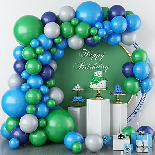 Image of Blue and Green Balloon Garland Kit, Dark Green Navy Blue Balloon Arch | Jungle Theme Party Birthday Baby Shower Wedding Graduation Anniversary Decorations with Dark Green Navy Blue Balloon Garland