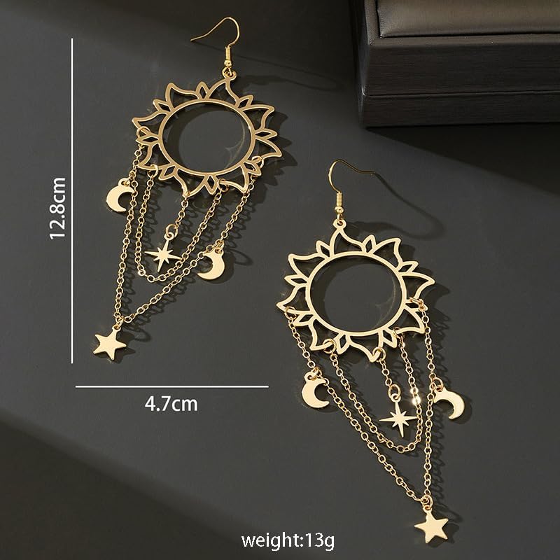 Celestial Drop Dangle Earrings, Sun Moon Star Planet Design, Boho Style Earrings, Statement Fashion Christmas Jewelry Gift for Women - Image 3