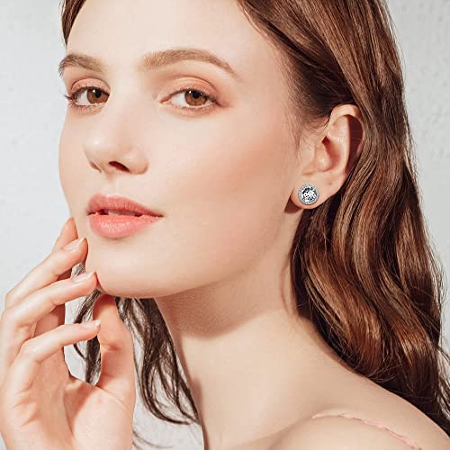 Roheafer Sterling Silver Crystals Stud Earrings for Women Girls, Made of Austria Crystals, Round-Cut Rhinestone Girls Bridal Earrings Hypoallergenic - Image 6