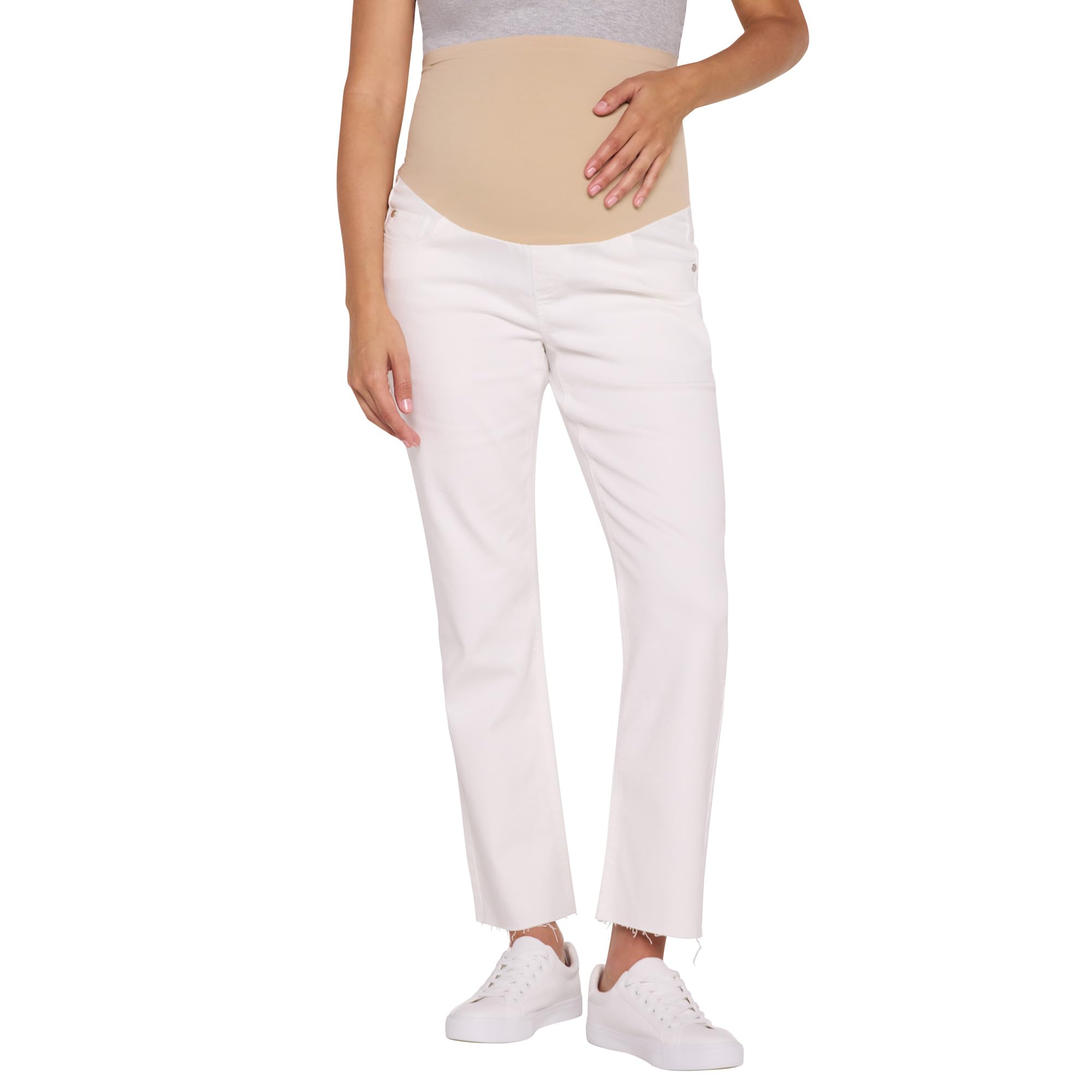 Motherhood Maternity Women's Secret Fit Over The Belly Slim Straight Leg Pregnancy Jeans, Bright White, S