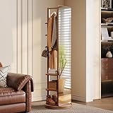 IUNVR 360° Rotating Standing Mirror Full Length with Coat Rack, Full Length Mirror 69” with Stand & Hidden Storage for Bedroom, Entryway, Closet