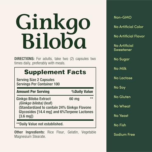 Nature's Bounty Ginkgo Biloba, Supports Healthy Brain Function, Herbal Supplement, 60 Mg, 200 Capsules - Image 6