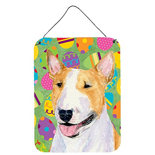 Caroline's Treasures SS4841DS1216 Bull Terrier Easter Eggtravaganza Wall or Door Hanging Prints Aluminum Metal Sign Kitchen Wall Bar Bathroom Plaque Home Decor Front Door Plaque, 12x16, Multicolor