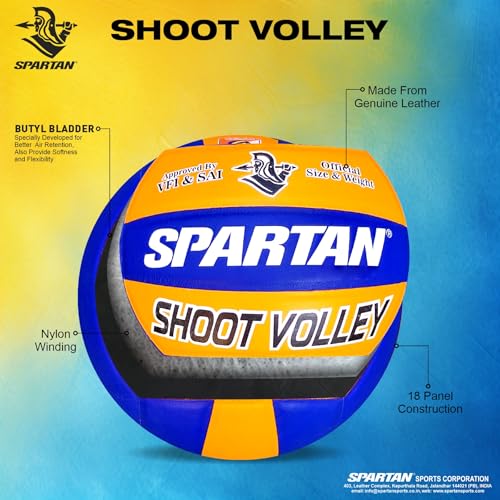 Image of Spartan Shoot Volley Official Match Ball, Genuine Leather, 18 Panel Construction, VFI & SAI Approved