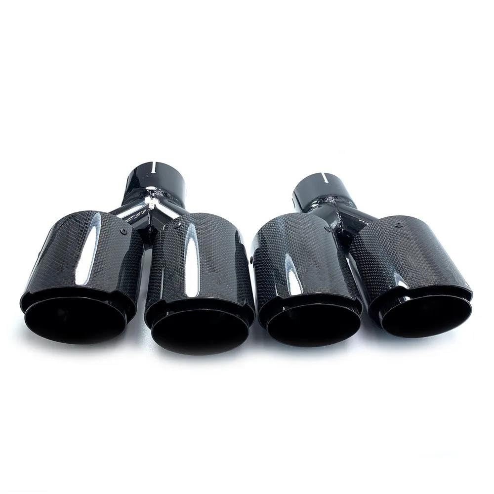 Tubo de Escape 1 Pieza Silenciador Tubo Escape Coche Universal Doble Color Negro Brillante con Punta Escape Fibra Carbono Universal Escape de Coche(ID 80-OD 89)