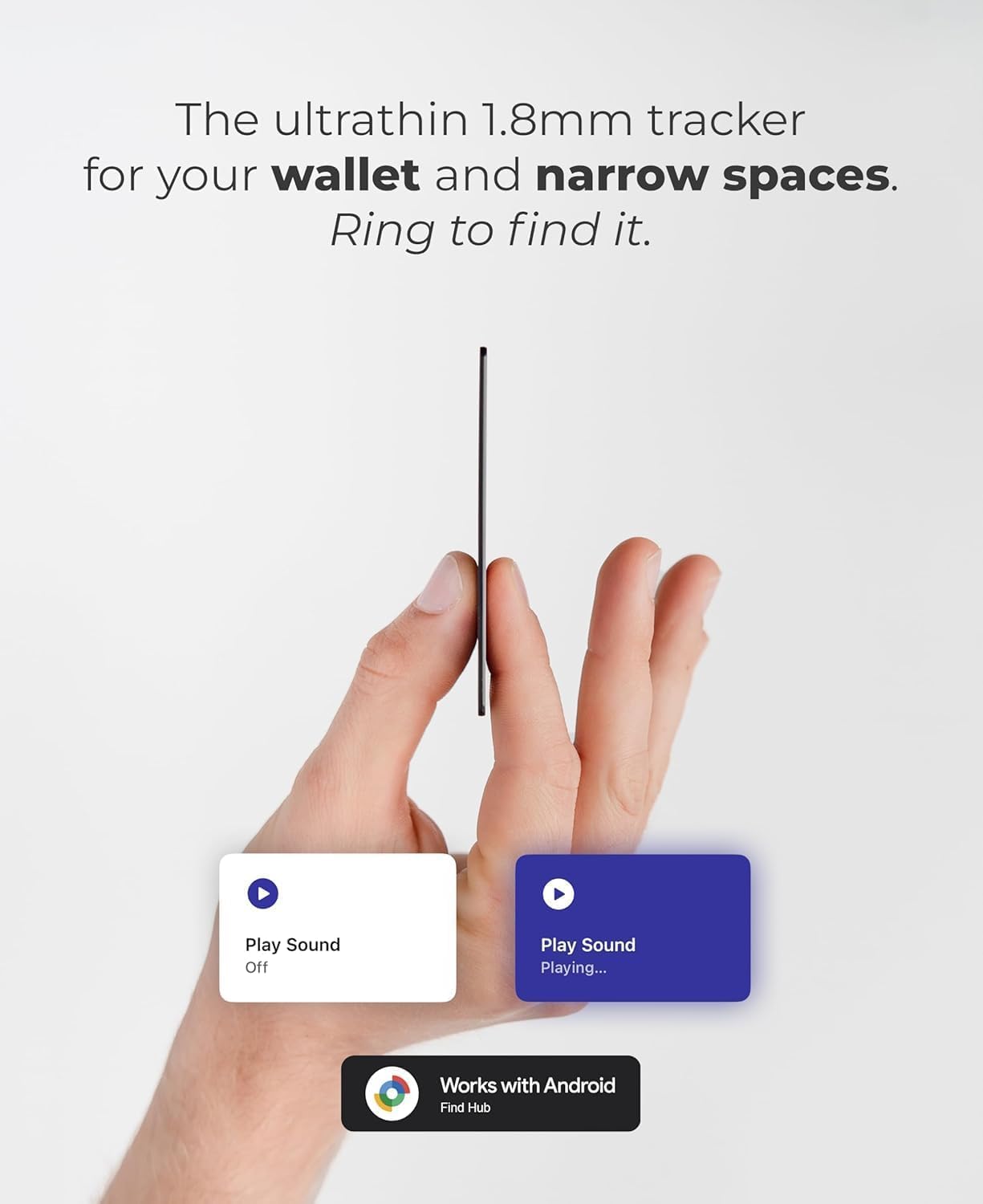 Rhinokey Carte de suivi de portefeuille Android, fonctionne avec Google Find Hub, carte de suivi rechargeable ultra fine de 1,8 mm, taille carte de crédit, traqueur Bluetooth pour portefeuille