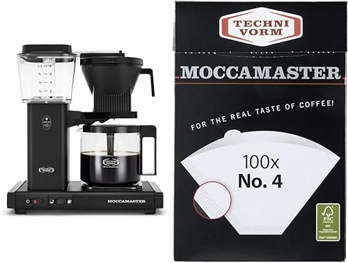 Moccamaster 53948 KBGV Select - Cafetera de 10 tazas, negro mate, 40 onzas, filtros de papel blanco de 1.25 l y #4, 100 unidades por caja