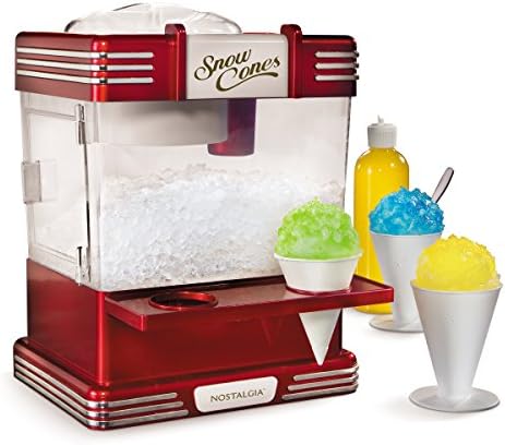 Nostalgia Retro Table-Top Snow Cone Maker, Makes 20 Icy Treats, Shaved Ice Machine Includes 2 Reusable Plastic Cups & Ice Scoop, Retro Red