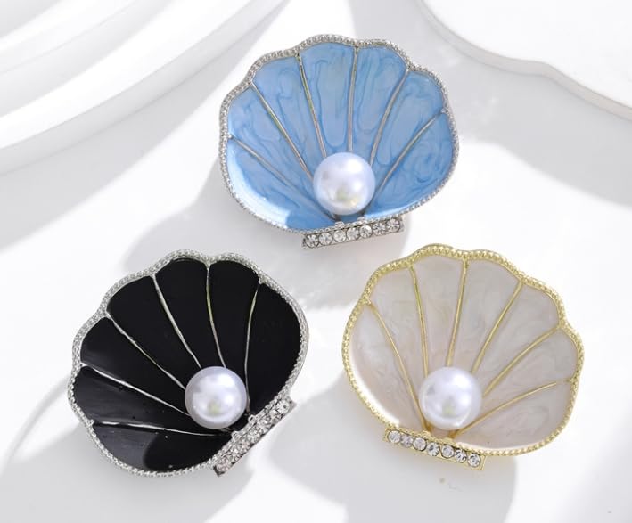 Image of Seashell Brooch Pin White Pearl Crystal Shell Lapel Pin Vintage Clam Shell Badges Women Men Suit Coat Jewelry Chic Dress Sweater Jacket Decors