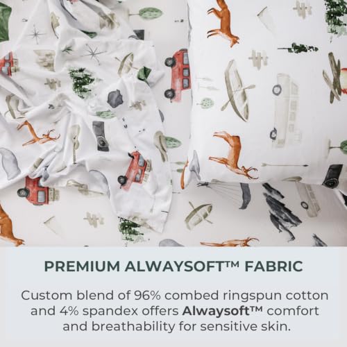 Image of Pobibaby Premium Twin Full Sheets Sets, Kids Double Bed Sheets in Cotton Blend | Ultra-Soft Woodland Camping Print with Fitted Sheet, Flat Sheet & Pillowcases (Full Explore)