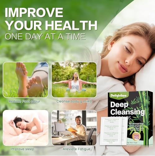Image of Delightbee Deep Cleansing Foot Pads for Detox & Relaxation | Natural Ginger & Bamboo Vinegar Patches for Toxin Removal, Pain Relief, Better Sleep & Circulation for Men & Women | (PACK of 1 (10 Pads))