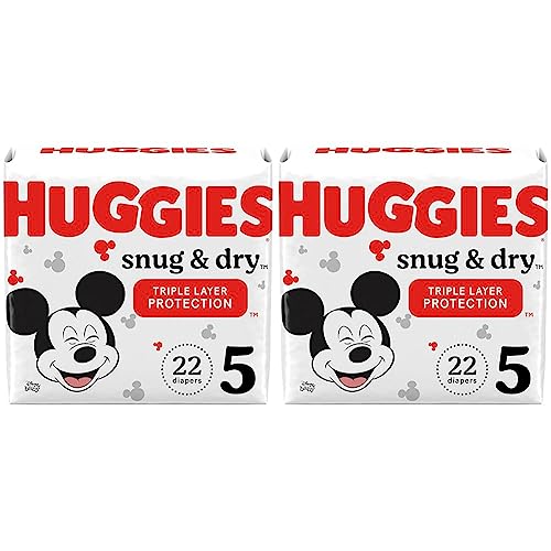 Huggies Snug & Dry Baby Diapers, Size 5 (27+ lbs), 22 Ct (Pack of 2)