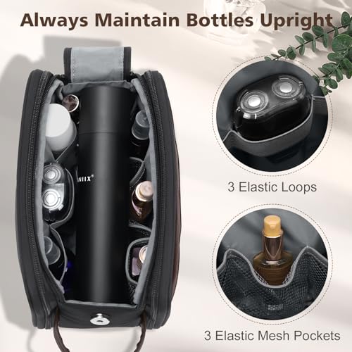Image of Wedama Toiletry Bag for Men, Medium Hanging Travel Toiletry Bag, Extra Electronic Organizer Bag Waterproof Shaving Bag for Toiletries with PU Handle for Travel Business Trips Swim Camping, Grey